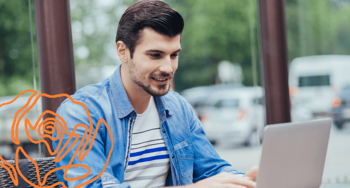 Male college student at computer